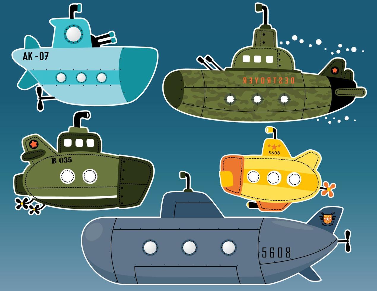 vector set of different submarine cartoon