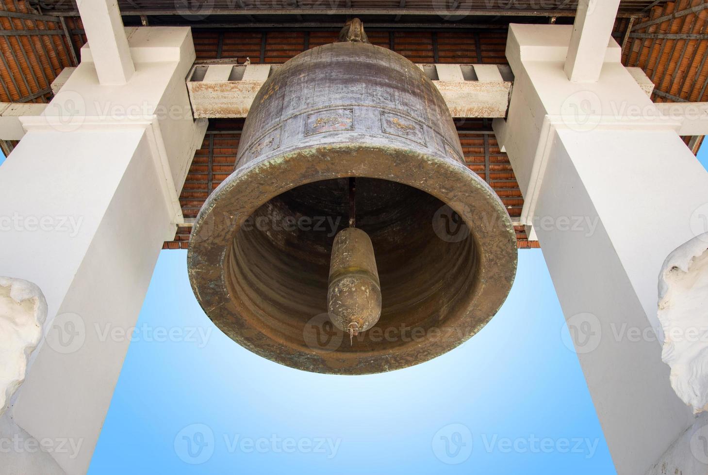 Old church bell with blue sky in the temple of lamphun, thailand photo