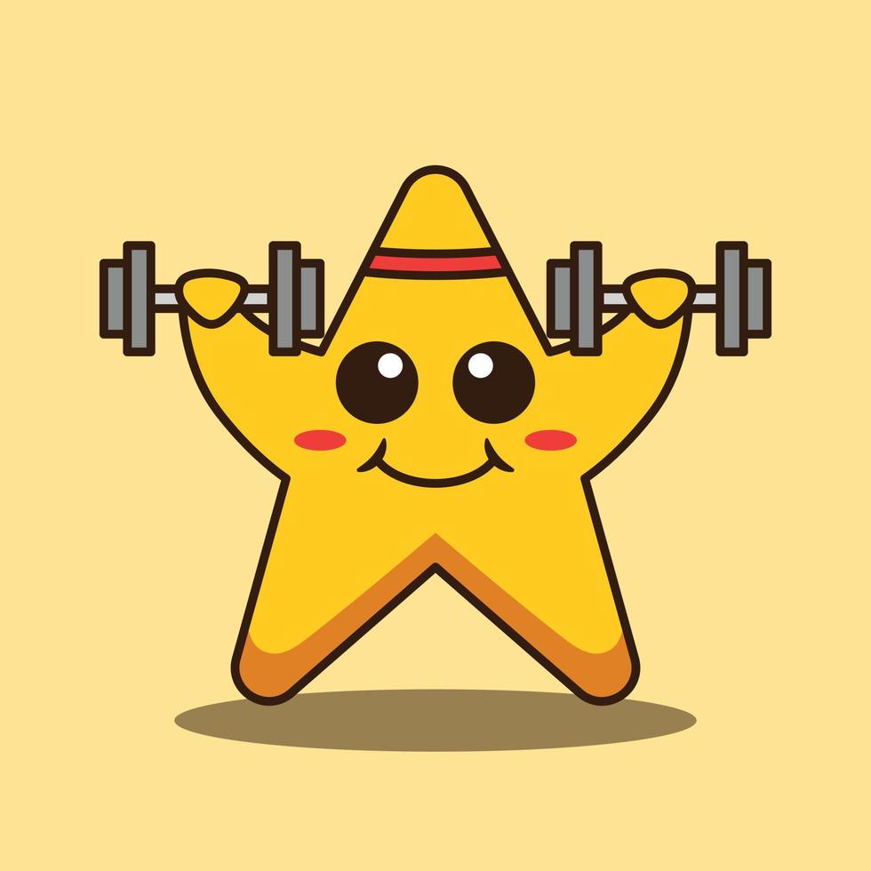 Cute Star Character exercising Lifting Barbell Cartoon Vector Illustration
