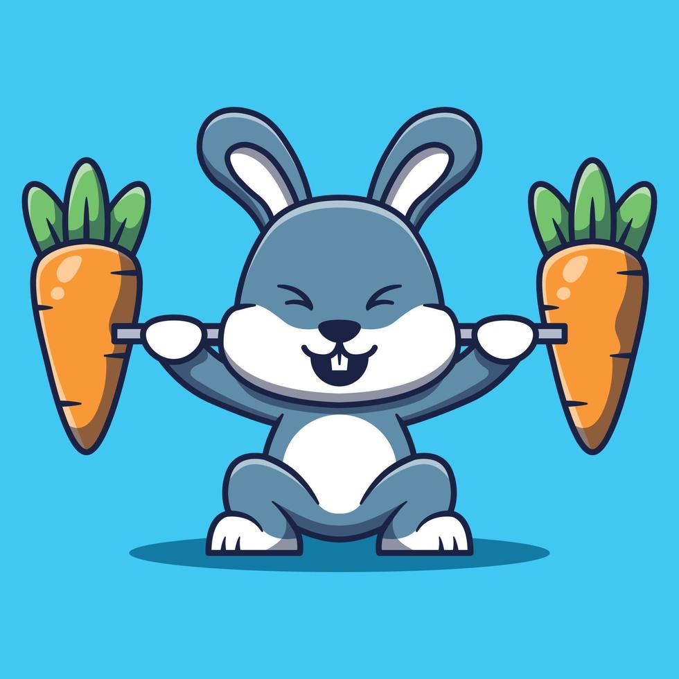 Cute Baby Bunny Lifting Weights Carrot Cartoon Vector Illustration