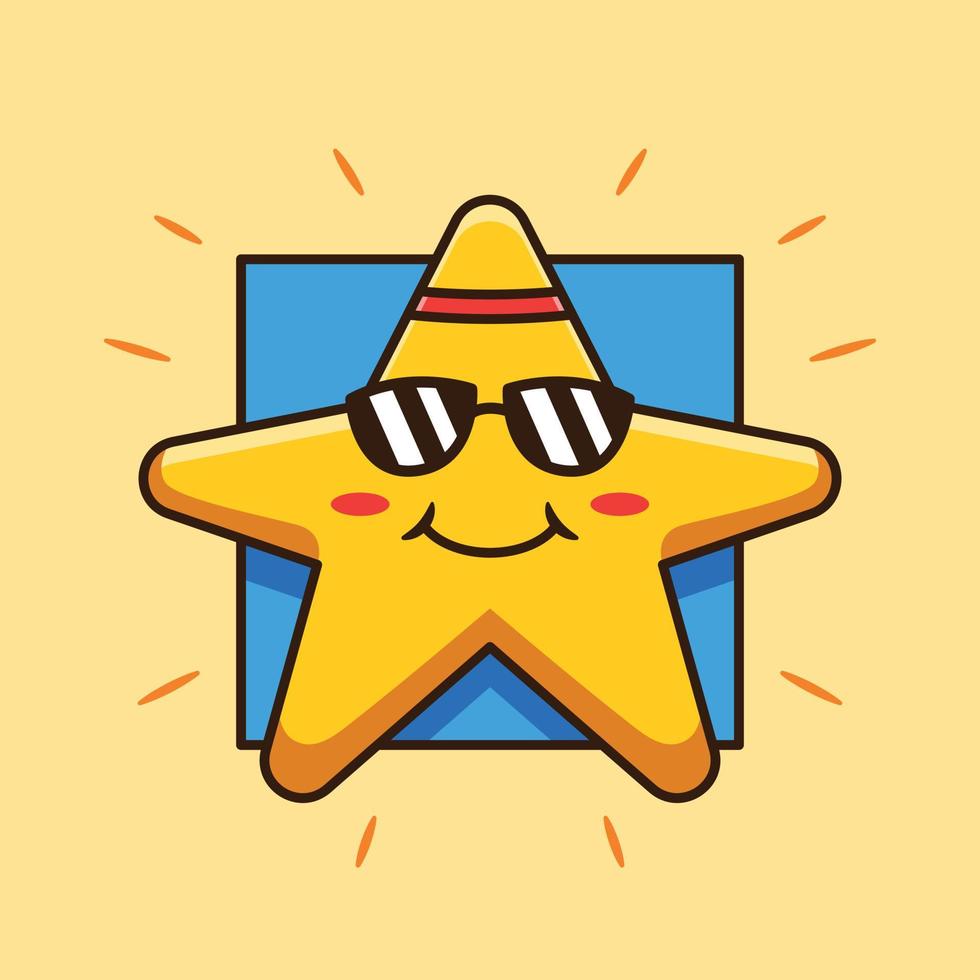 Cute Star Character Sunbathing With Sunglasses Vector Cartoon Illustration