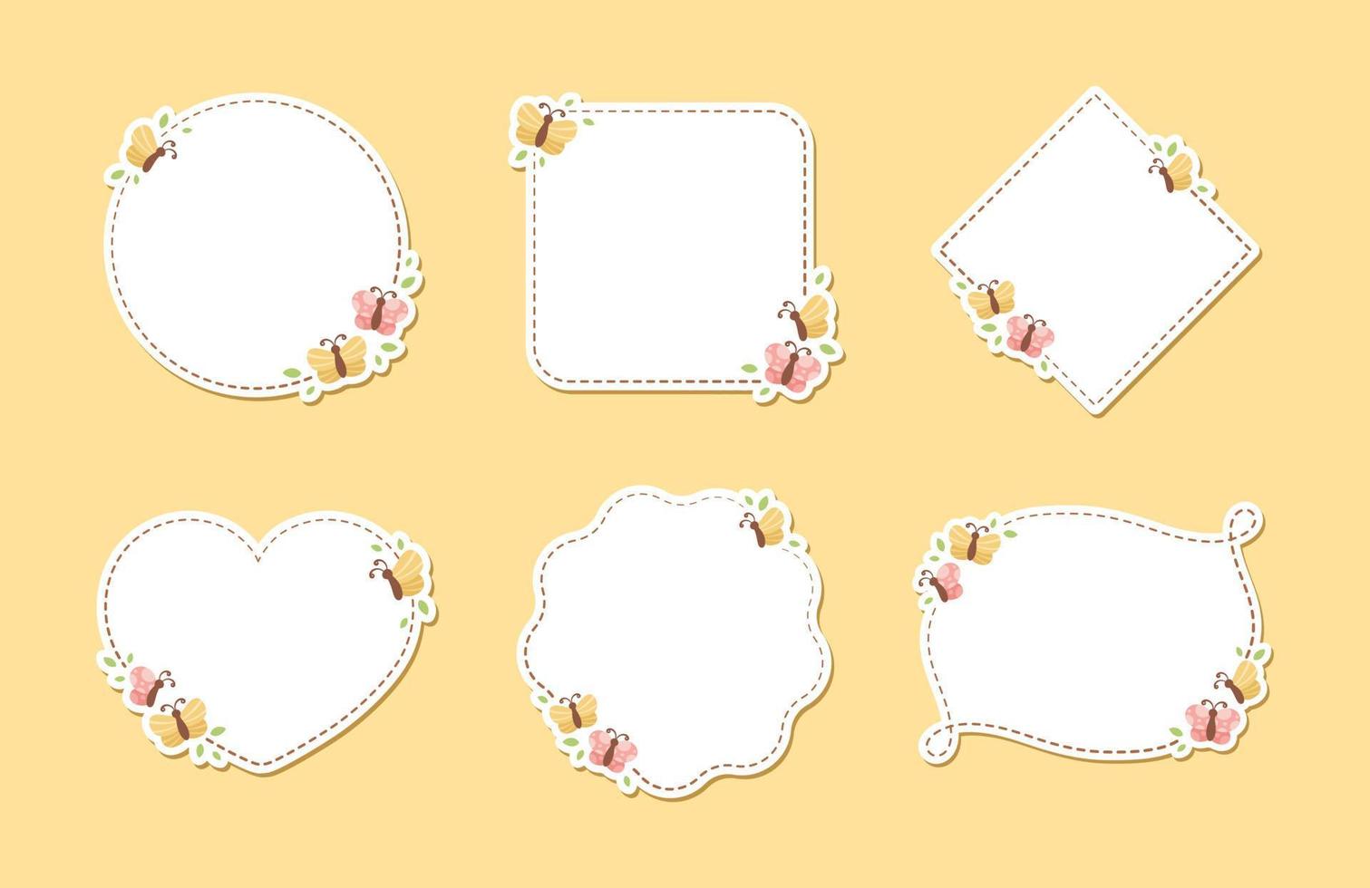 Cute Floral Butterfly Frame Set. Spring Summer Border Vector Illustration.