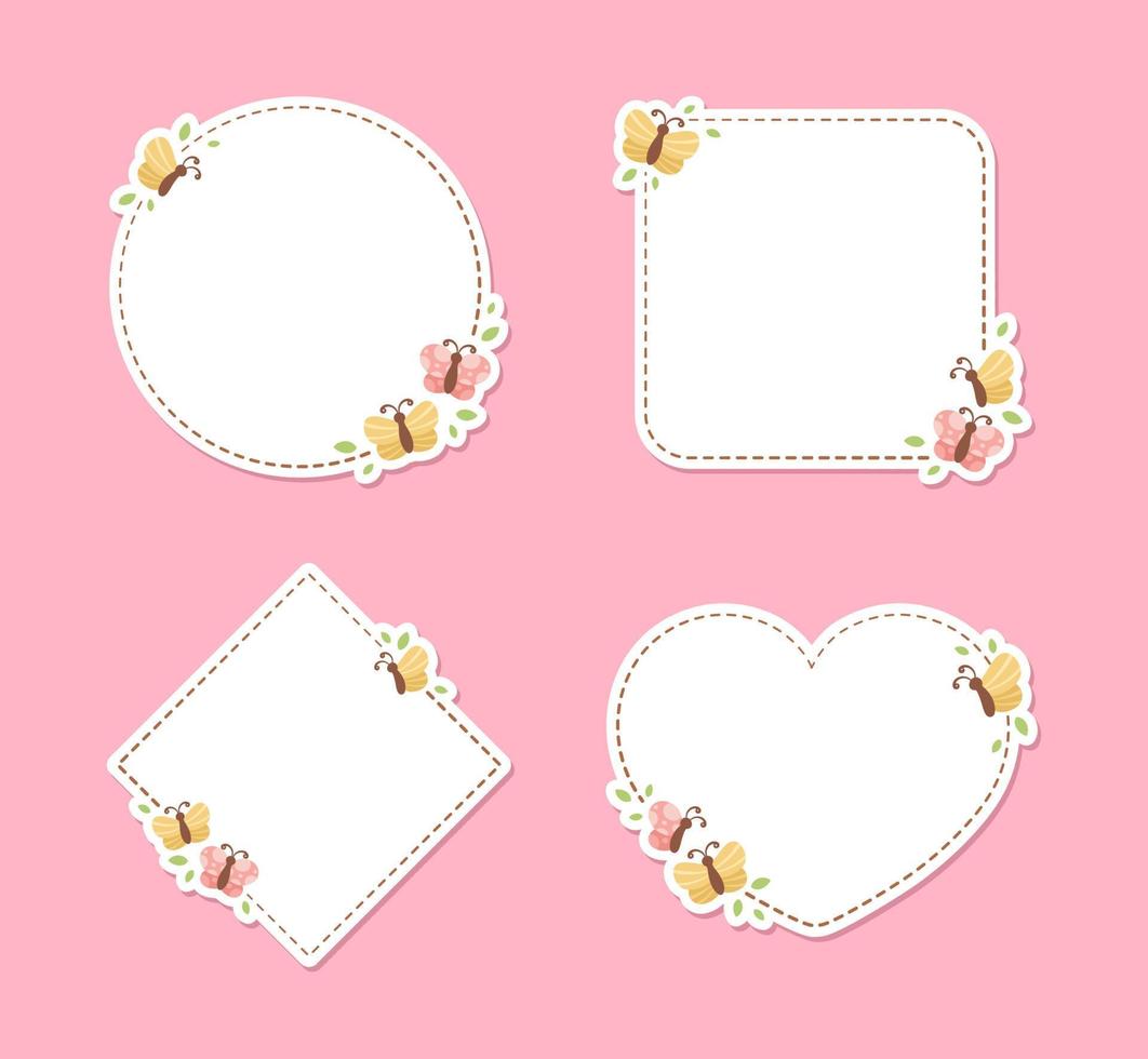 Cute Floral Butterfly Frame Set. Spring Summer Border Vector Illustration.