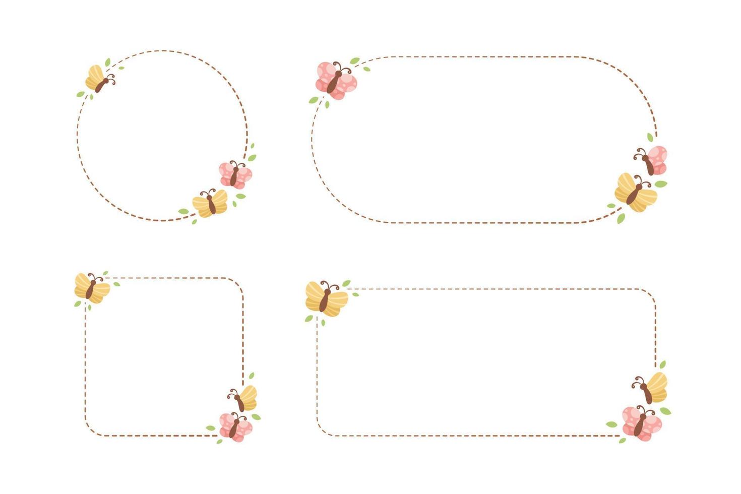 Cute Floral Butterfly Frame Set. Spring Summer Border Vector Illustration.