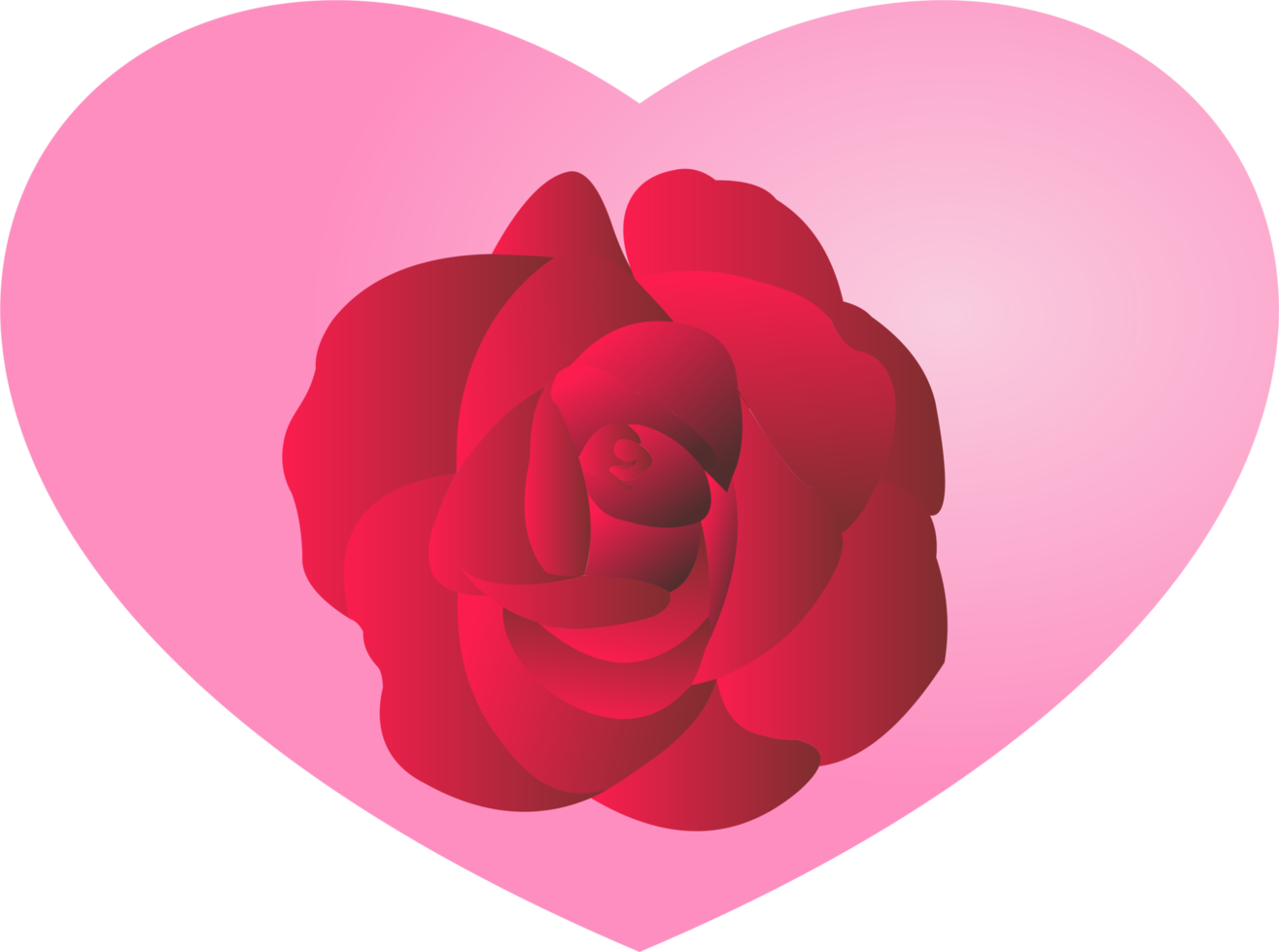 Red rose flower with pink heart PNG