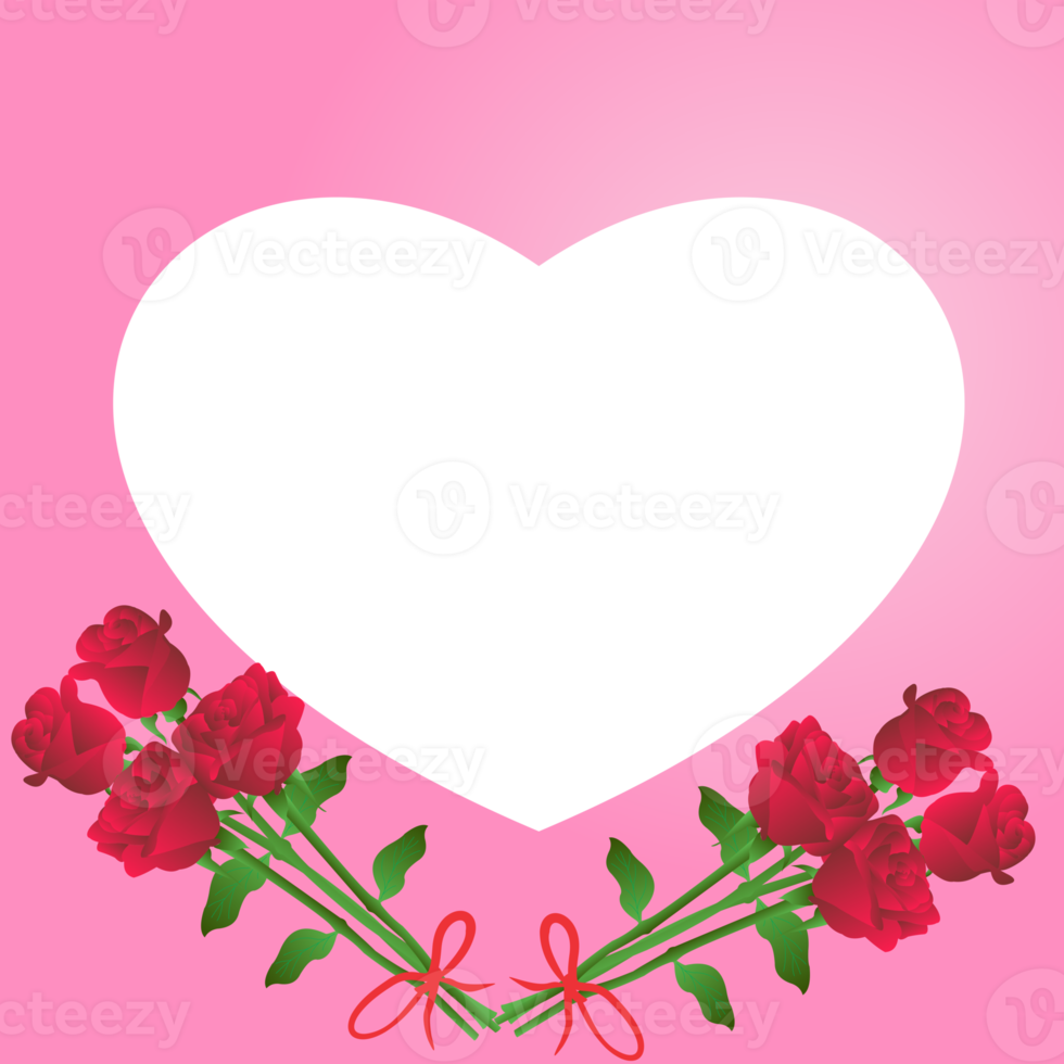 Love rose flower with pink heart frame background png
