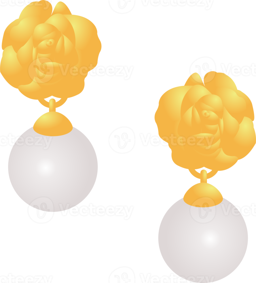 Gold earring rose and pearl PNG
