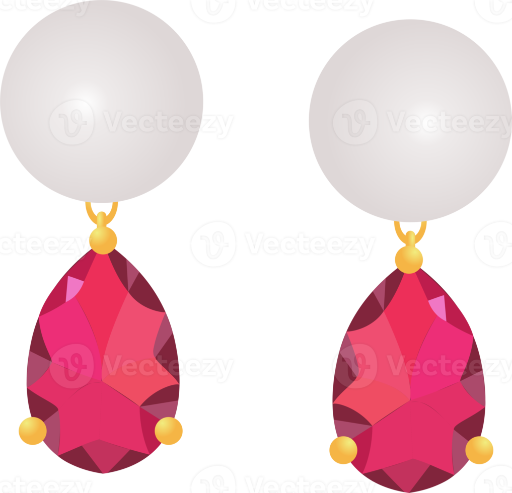 Pearl with red gemstone earring PNG