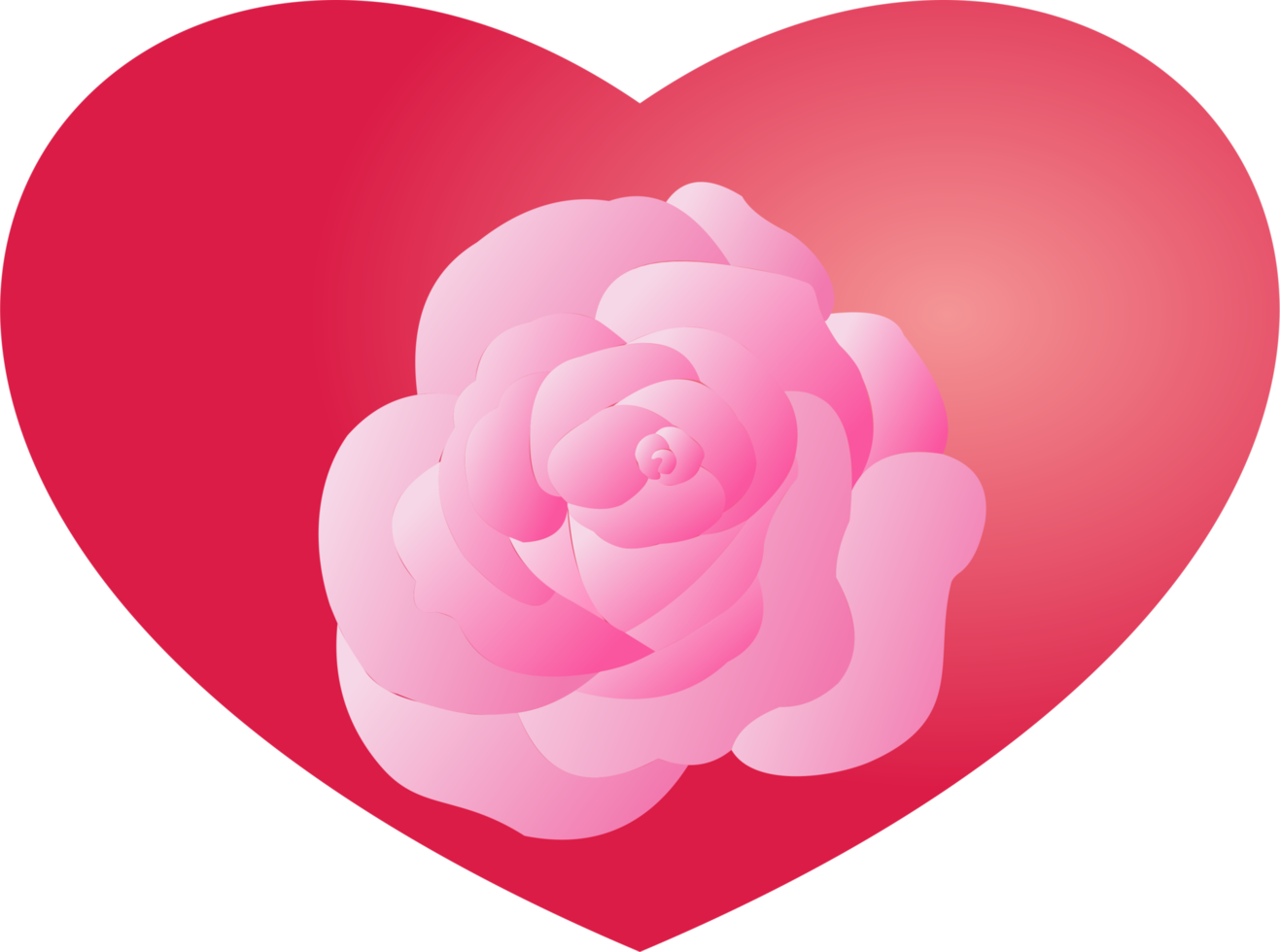 Red rose flower with pink heart PNG