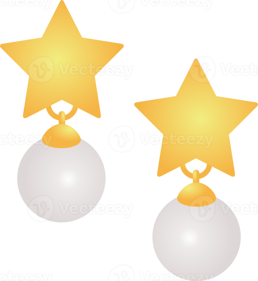 Gold earring star and pearl PNG