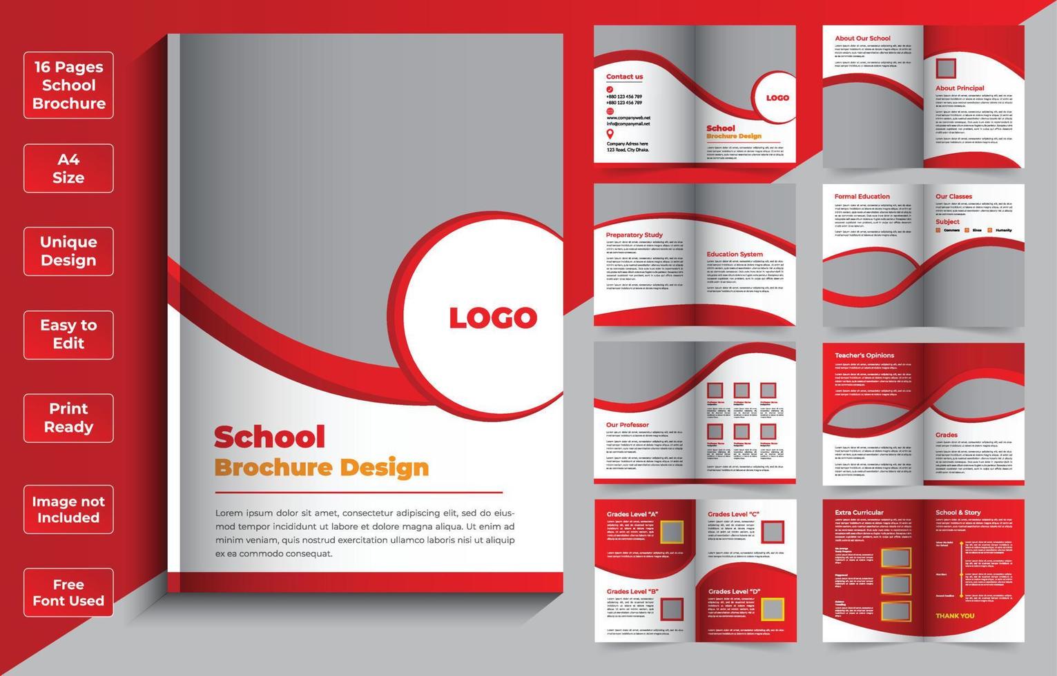16 Pages School Brochure Brochure Design Template vector