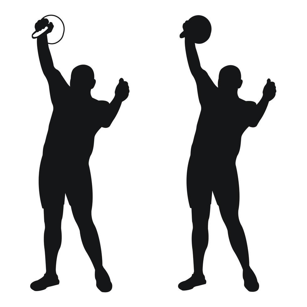 Set silhouettes athletes weight lifter lift kettlebell, weights. Weight lifting. Pull, push, bench press vector