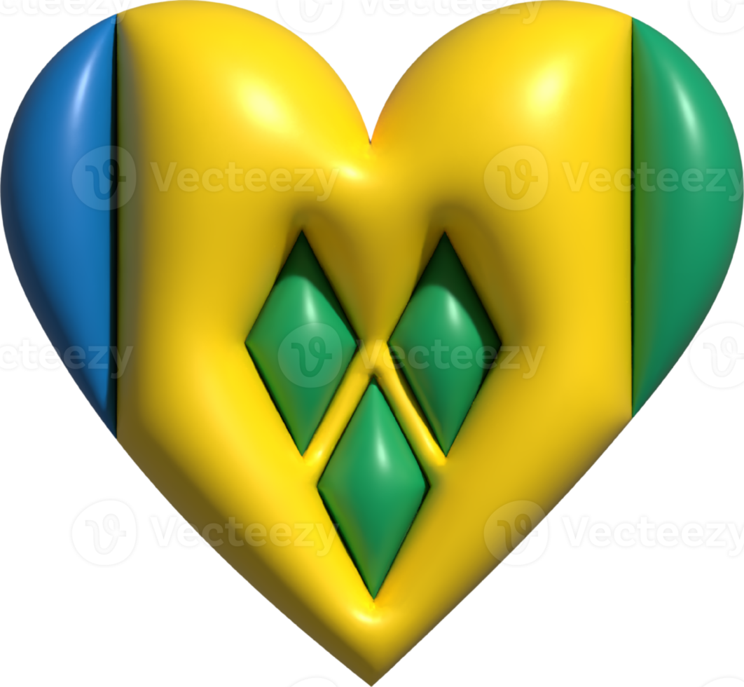santo Vincent e a granadinas bandeira coração 3d. png