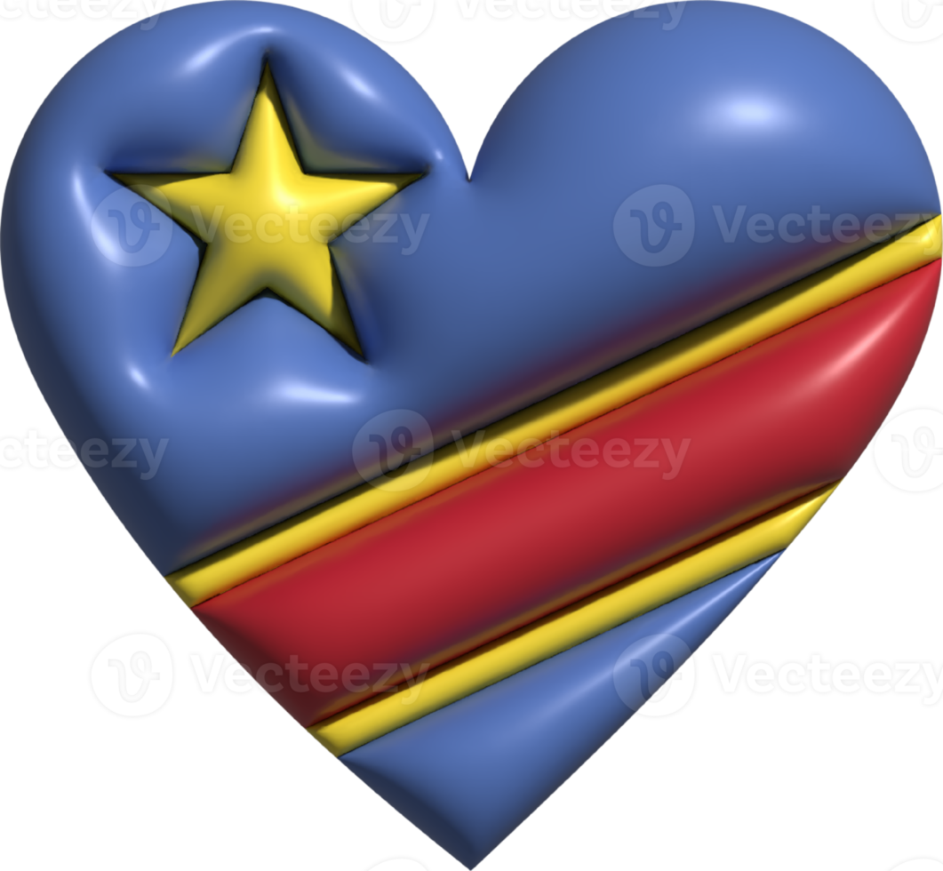 republik av de kongo flagga hjärta 3d. png