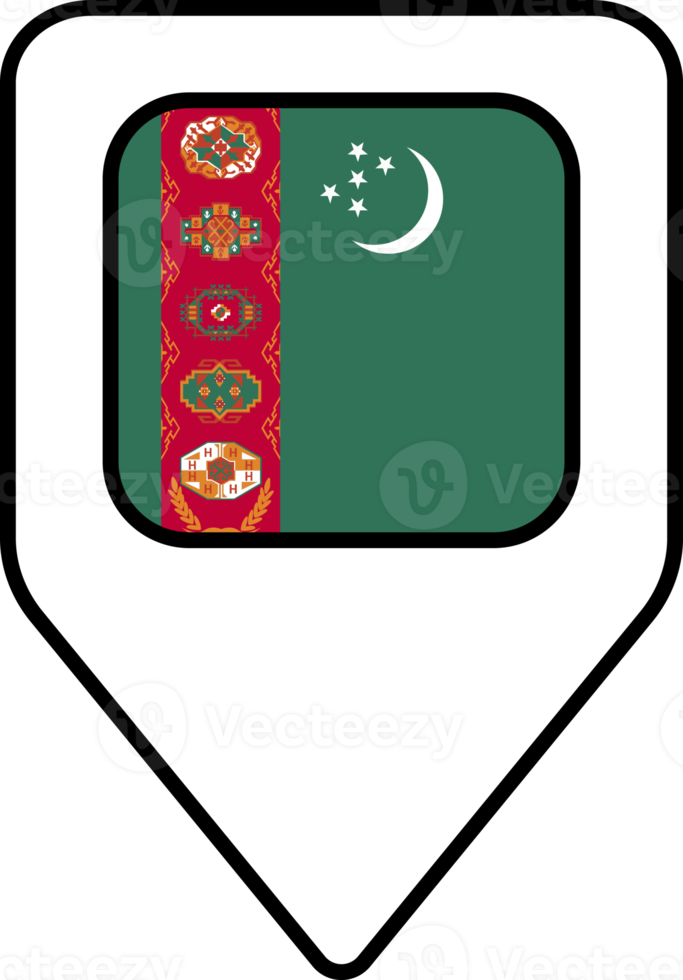 Turkmenistan flag map pin navigation icon, square design. png