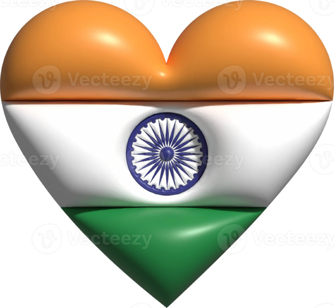 India flag heart 3D. png