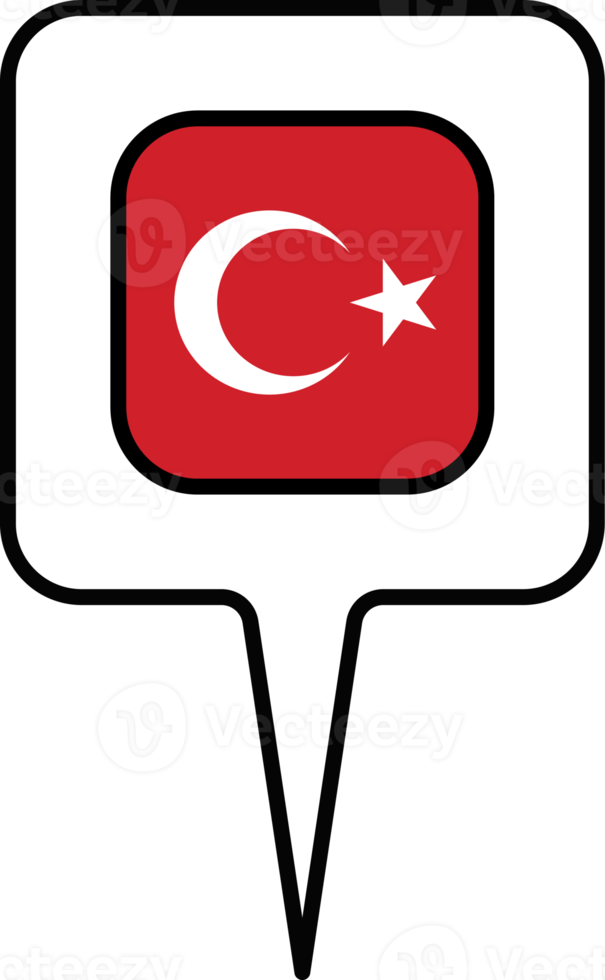 Turkey flag Map pointer icon, square design. png