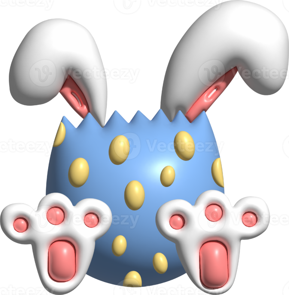 Easter eggs with bunny ears 3d, happy easter day. png