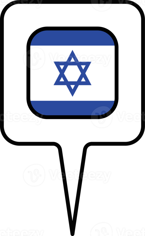 Israel flag Map pointer icon, square design. png