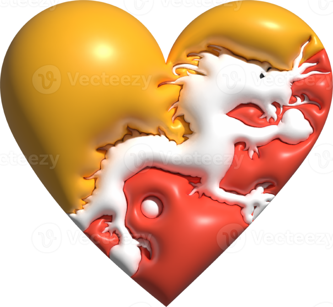 Bhutan flag heart 3D. png