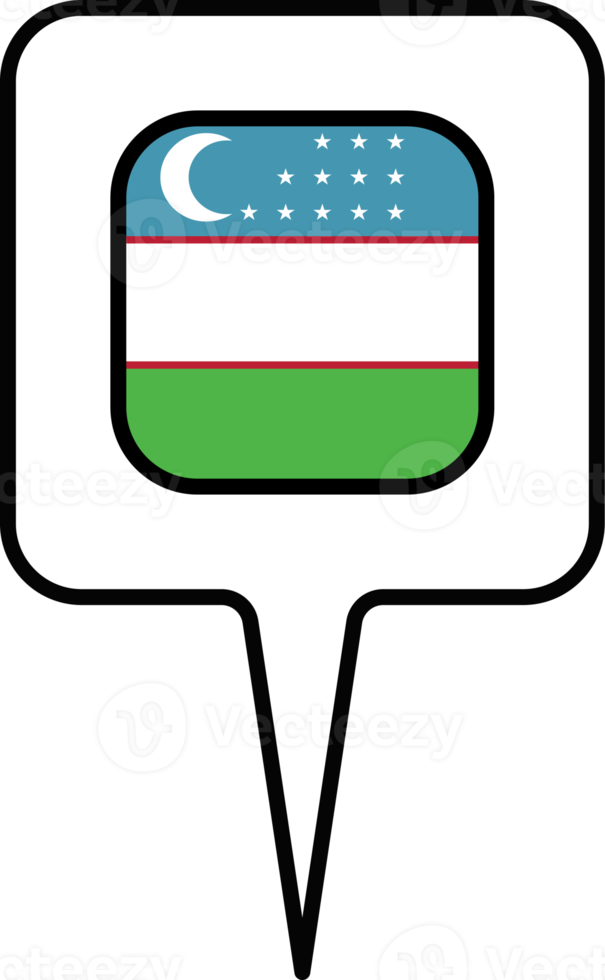 Uzbekistan flag Map pointer icon, square design. png