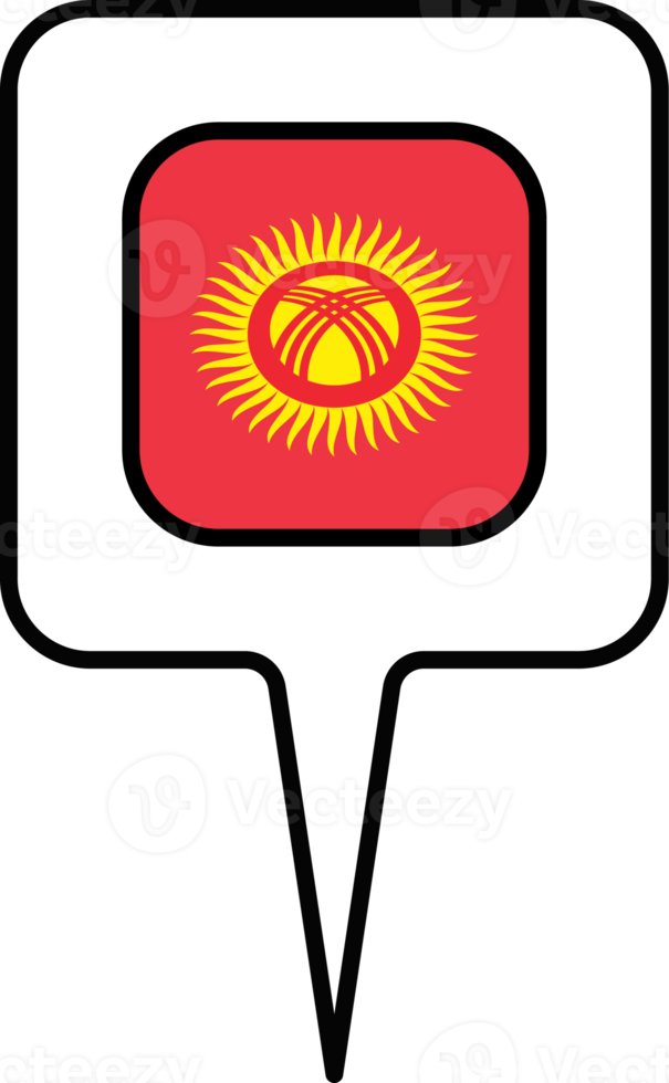 Kyrgyzstan flag Map pointer icon, square design. png