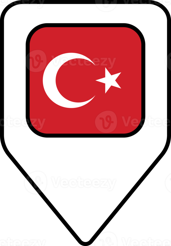 Turkey flag map pin navigation icon, square design. png