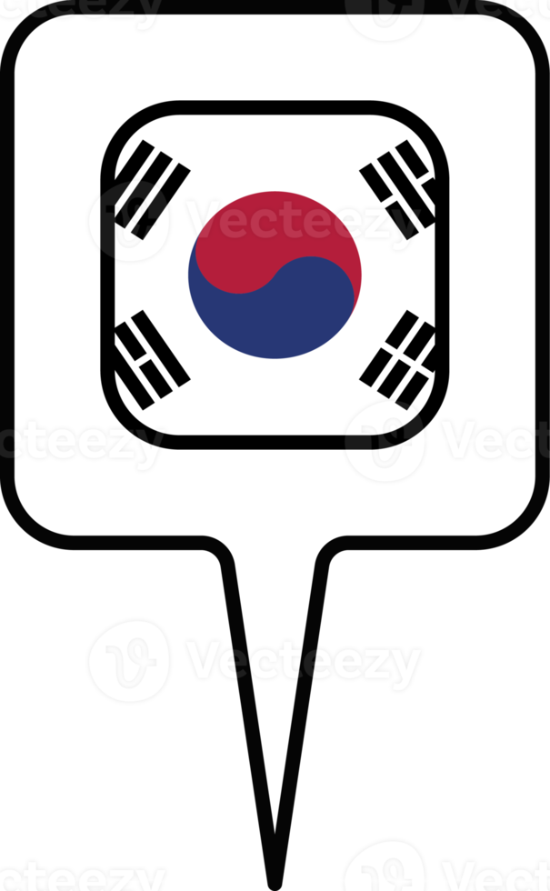 Sud Corea bandiera carta geografica pointer icona, piazza design. png