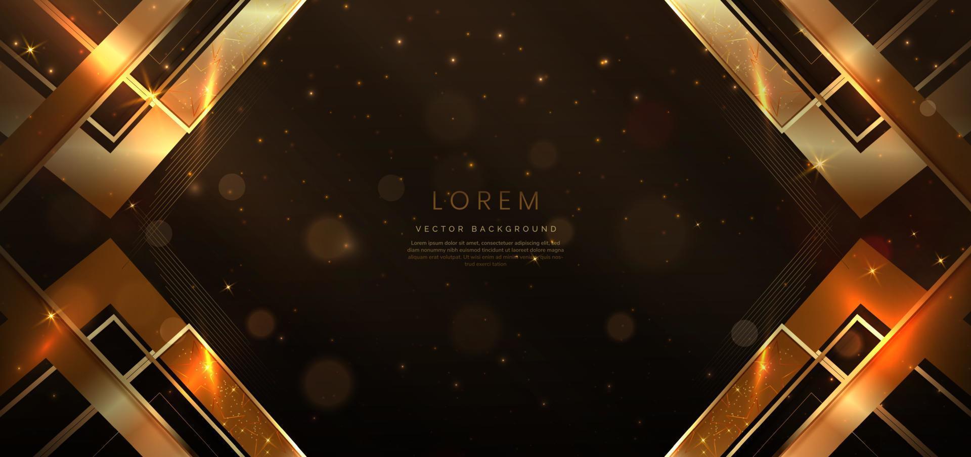 Elegant dark brown background with golden line and lighting effect sparkle. Luxury template award modern design. vector
