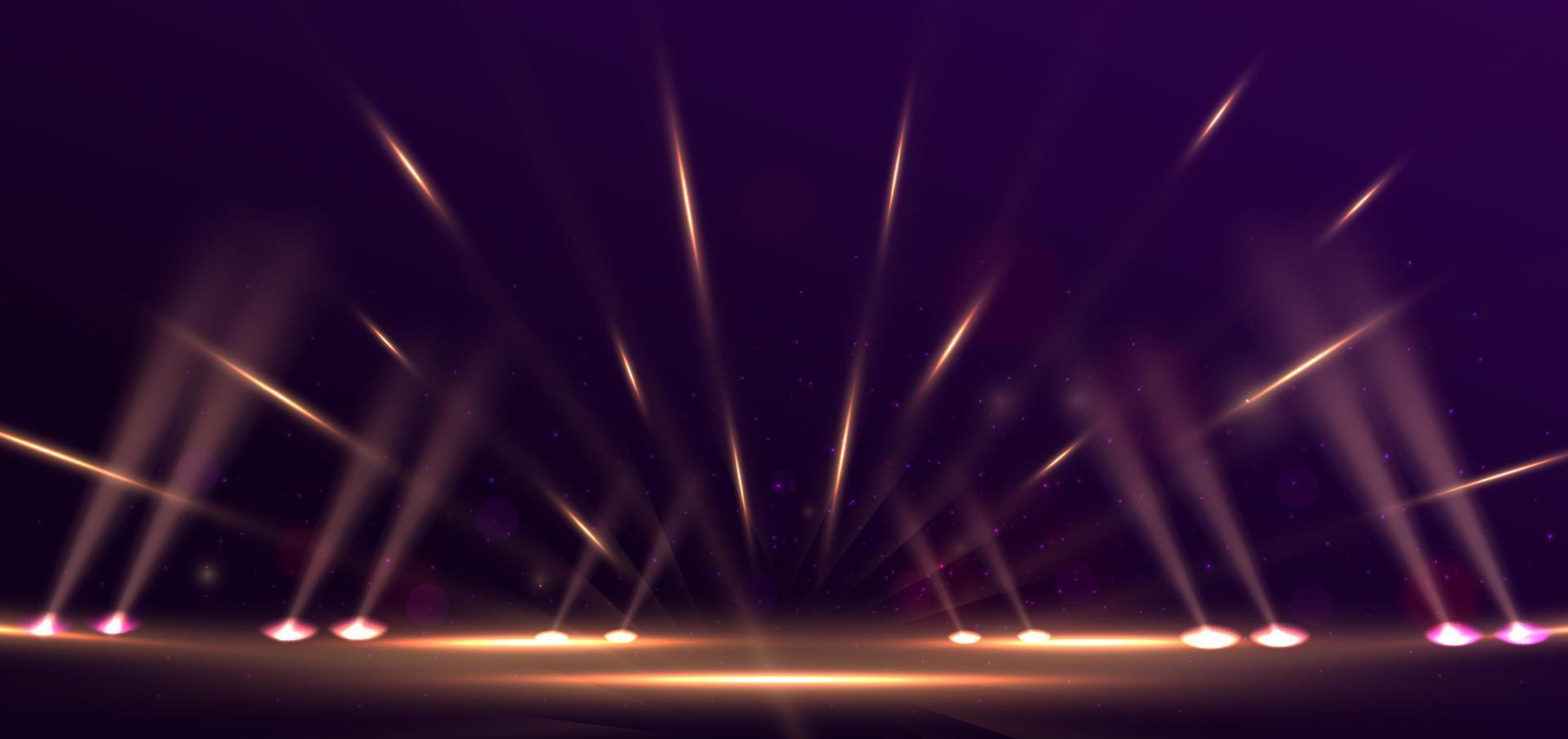 Elegant lighting golden glowing with lighting effect sparkle on purple background. Template premium award design. vector