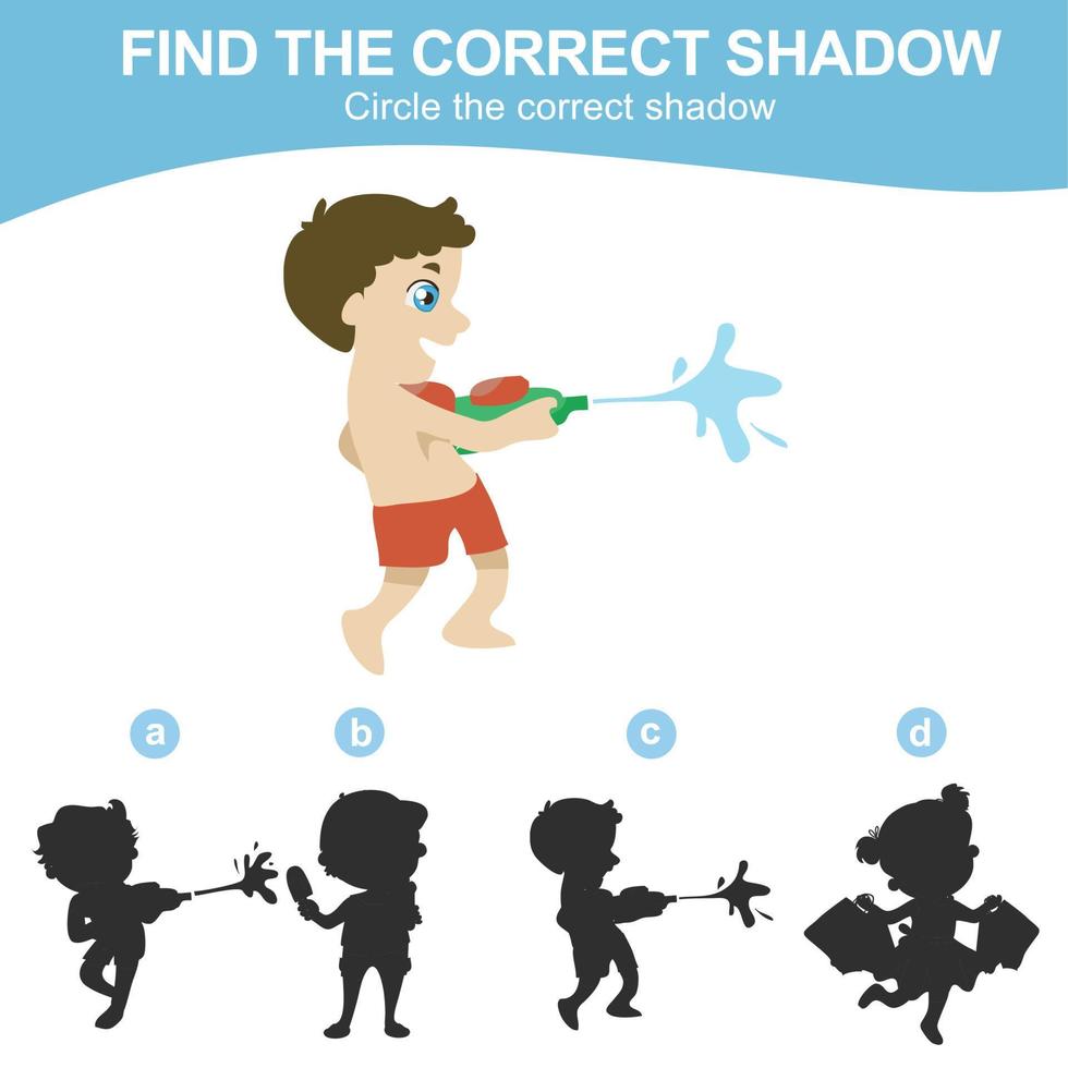 Find the correct shadow. Matching shadow game for children. Worksheet for kid. Educational printable worksheet. Vector illustration.