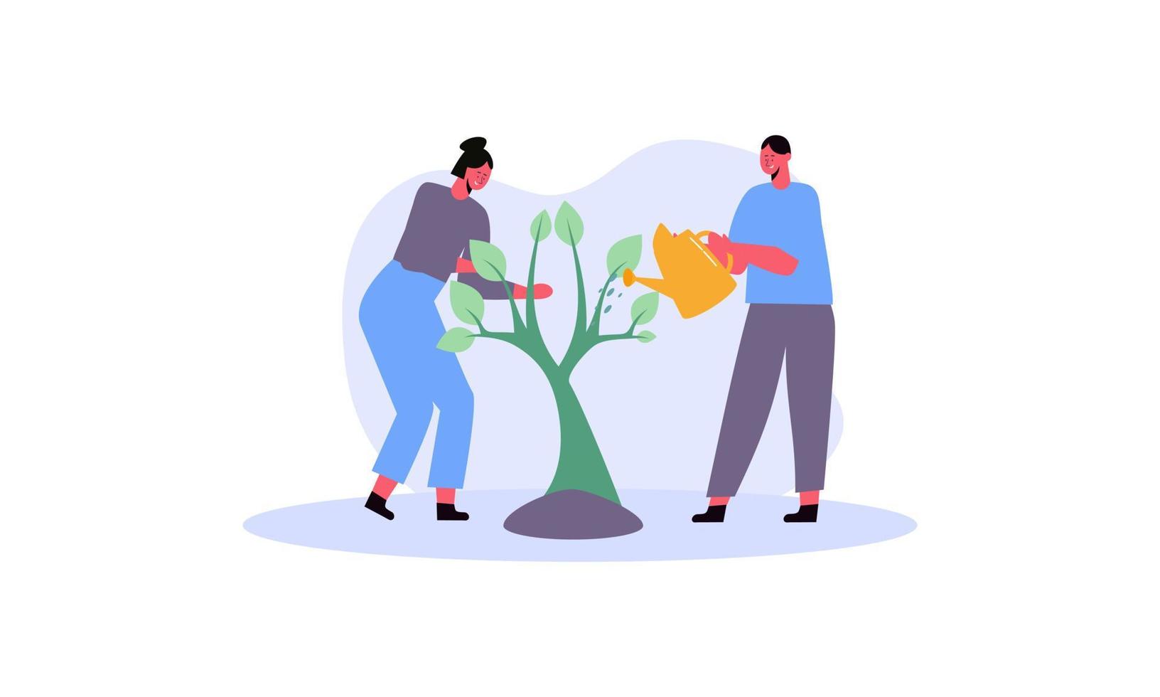 plano diseño ilustración árbol plantando vector