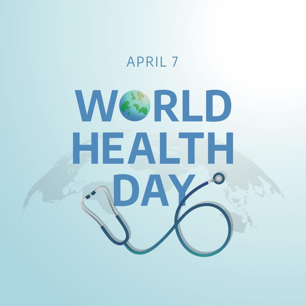 world health day vector illustration. world health day flat illustration with globe and stethoscope and heart.