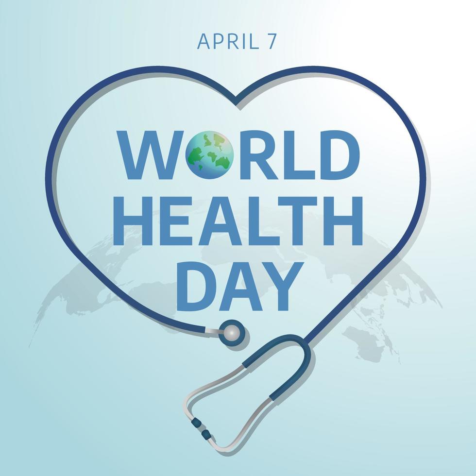 world health day vector illustration. world health day flat illustration with globe and stethoscope and heart.