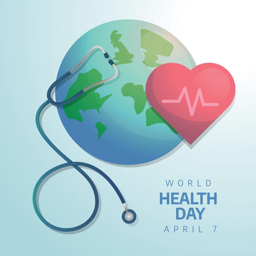 world health day vector illustration. world health day flat illustration with globe and stethoscope and heart.