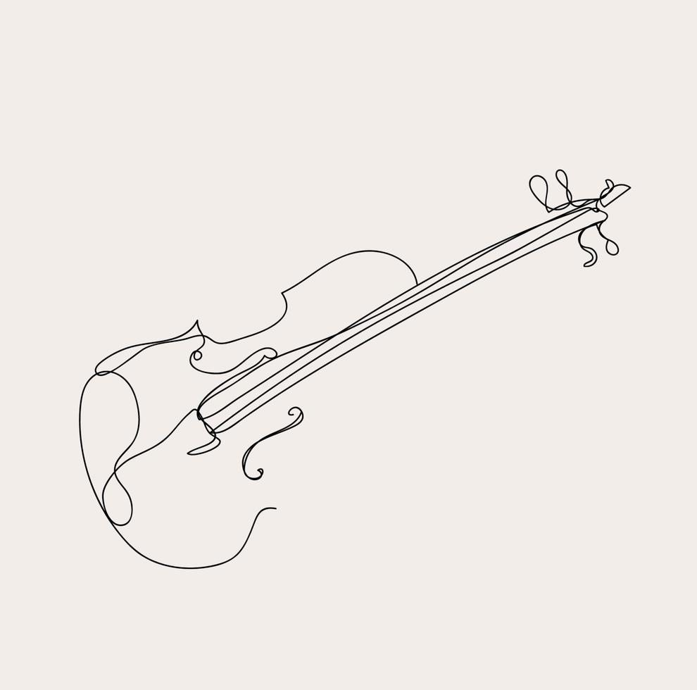 Minimalist Violin Line Art, Music Outline Drawing, Stringed Instrument, Musical Sketch, Vector