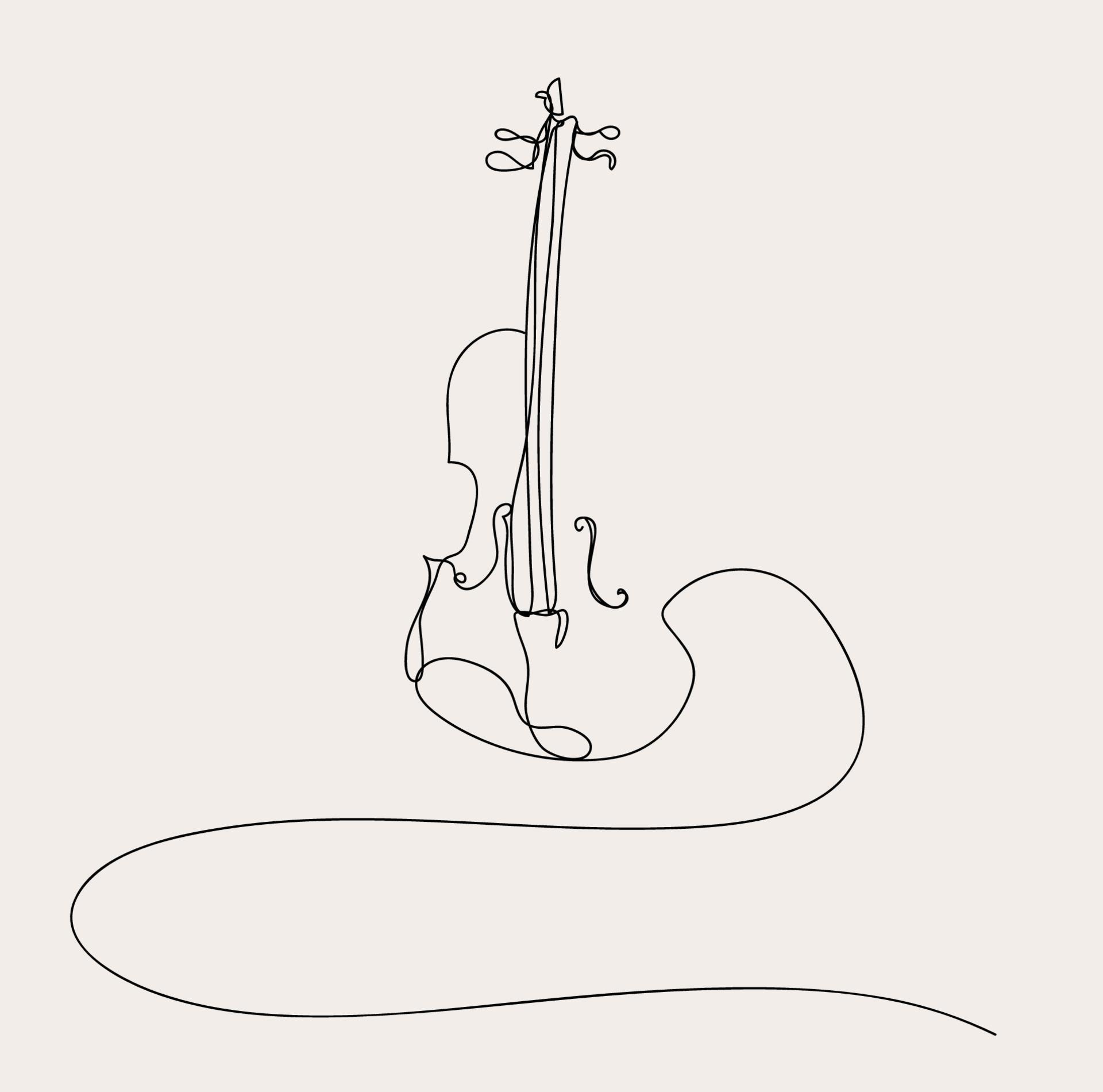 Minimalist Violin Line Art, Music Outline Drawing, Stringed Instrument