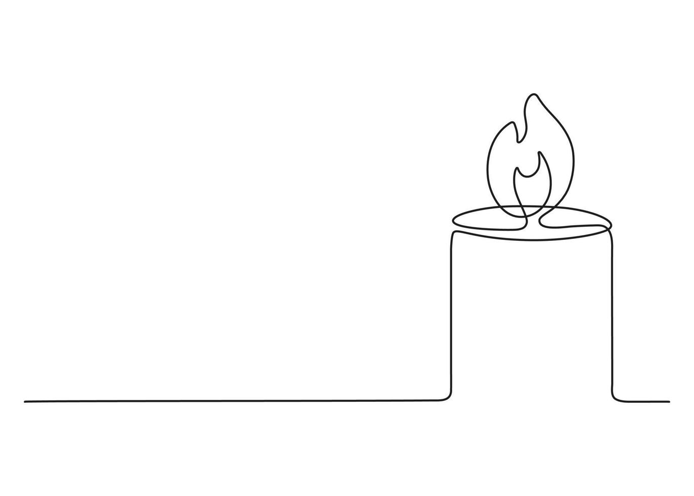 Candle fire continuous single art line drawing. Flame shape, candlelight fire contour icon. Vector hand drawn illustration