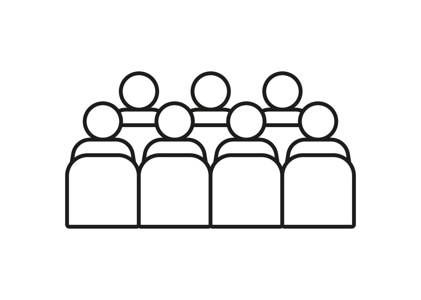 Audience, auditorium with sit people spectator back, line icon. Business training, conference, education people mass. Students on lecture, seminar. Vector outline