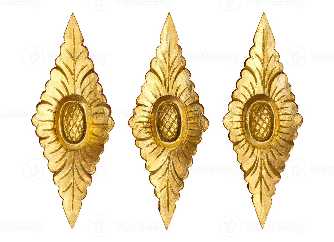 Pattern of gold wood carved flower isolated on white background. Traditional Thai style pattern photo