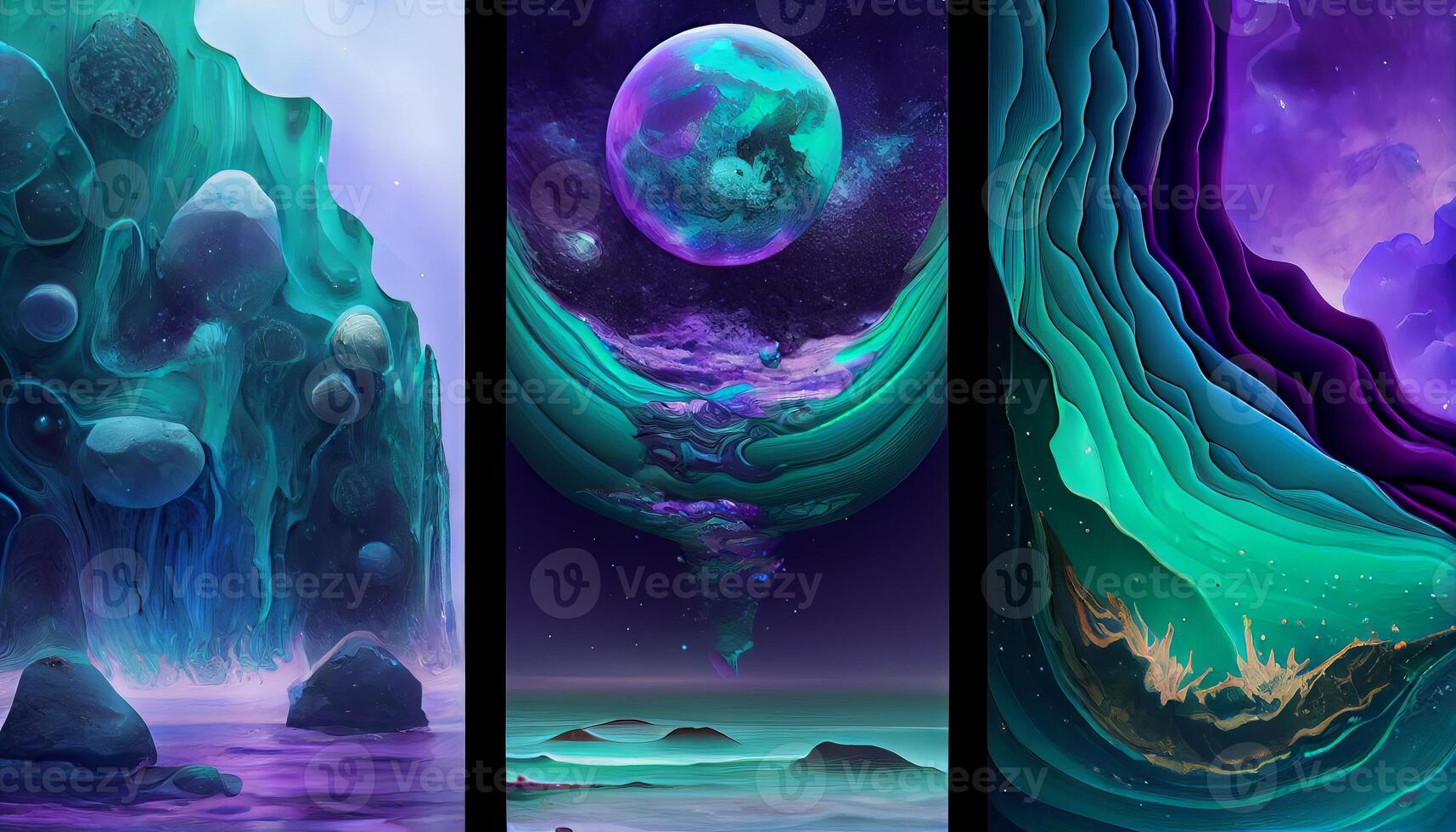 A Stunning Display of Molten Malachite, Amethyst, and Lapis Lazuli in a Dynamic and Organic Geological Formation Illustration photo
