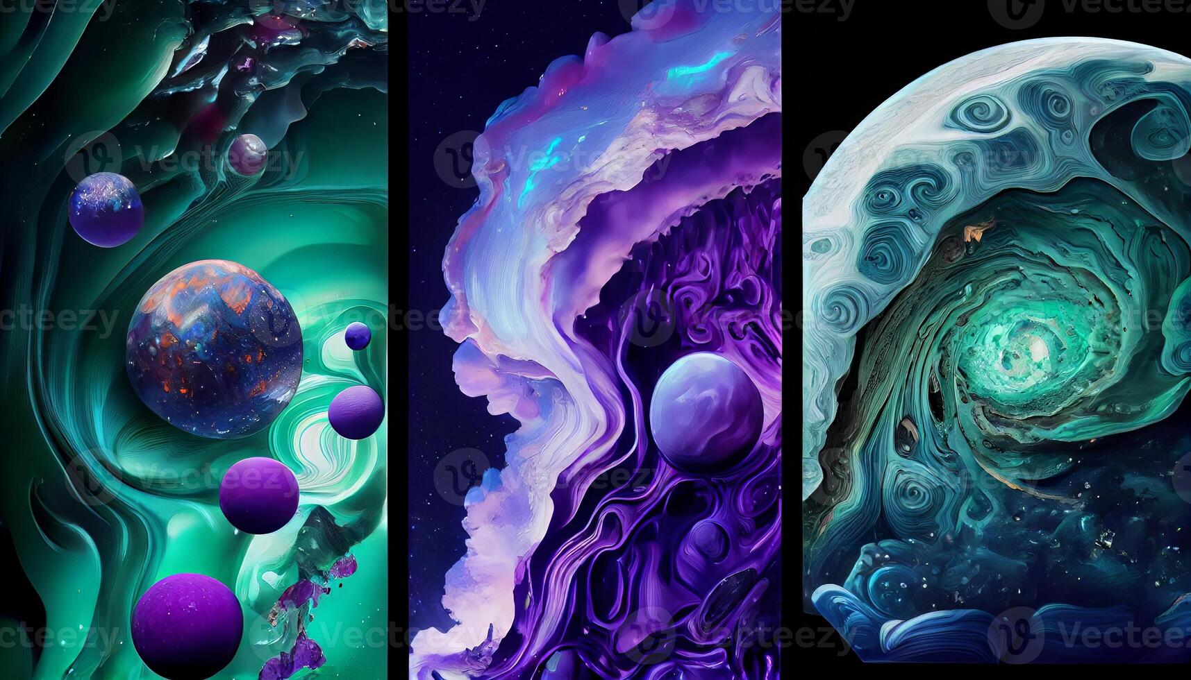 A Stunning Display of Molten Malachite, Amethyst, and Lapis Lazuli in a Dynamic and Organic Geological Formation Illustration photo