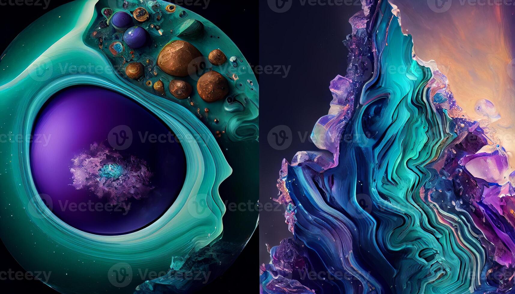 A Stunning Display of Molten Malachite, Amethyst, and Lapis Lazuli in a Dynamic and Organic Geological Formation Illustration photo