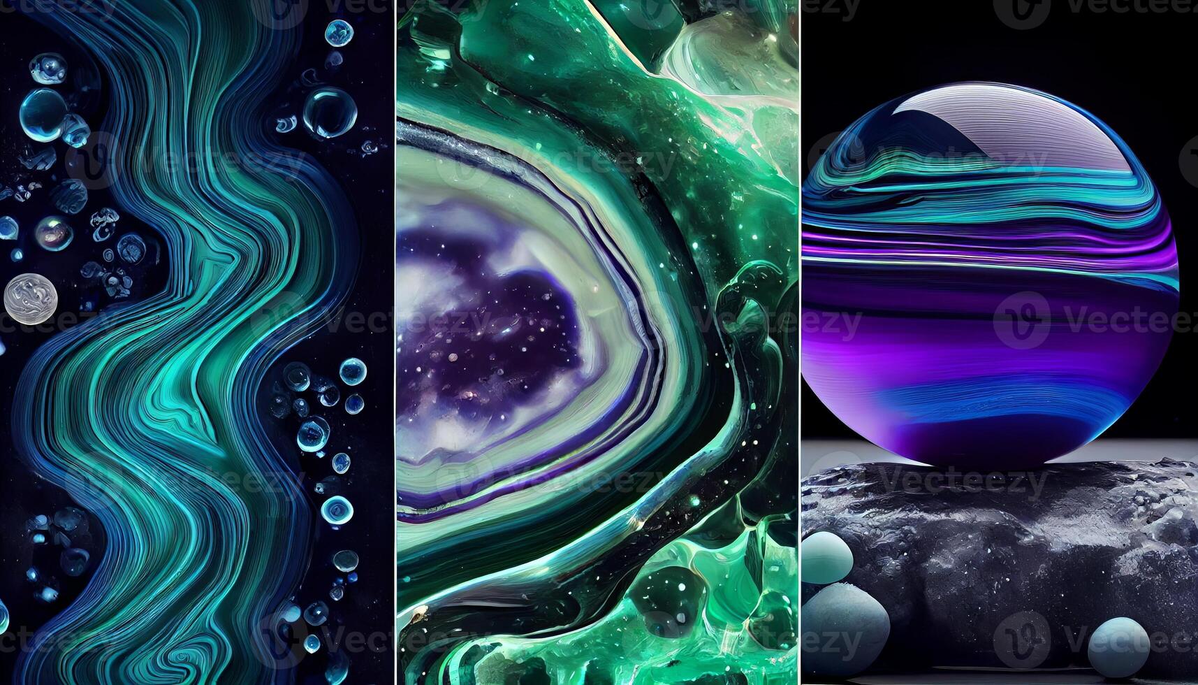 A Stunning Display of Molten Malachite, Amethyst, and Lapis Lazuli in a Dynamic and Organic Geological Formation Illustration photo