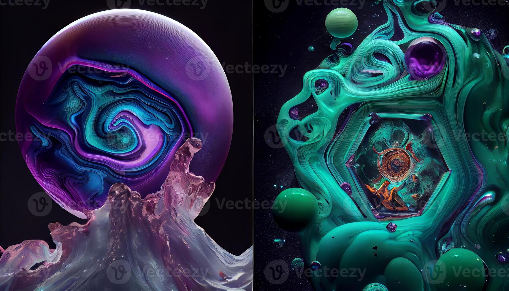 A Stunning Display of Molten Malachite, Amethyst, and Lapis Lazuli in a Dynamic and Organic Geological Formation Illustration photo
