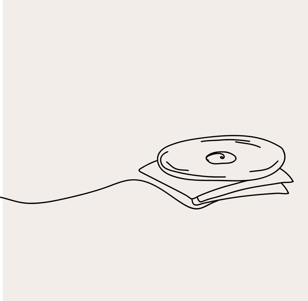 Minimalist Vinyl Disk Line Art, Music Outline Drawing, Simple Sketch, Vector Illustration