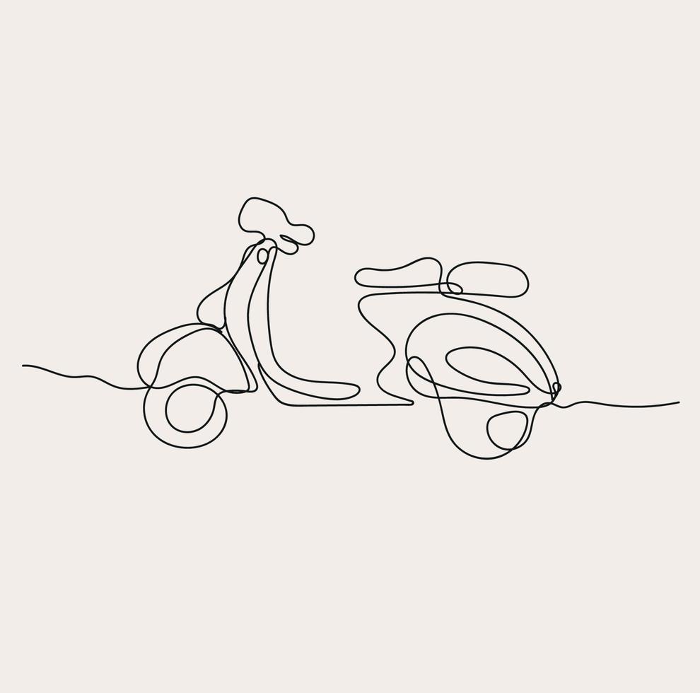 Minimalist Scooter Line art, Simple Sketch, Outline Drawing, Transportation Vector