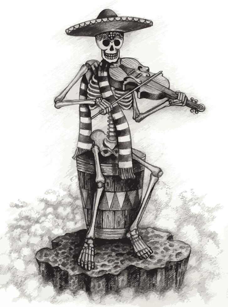 Art fancy surreal skull playing violin. Hand drawing and make graphic vector. vector