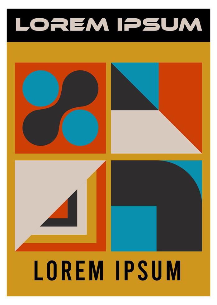 Modern graphic design cover with geometric silhouette figures and shapes. Brutalism basic elements. Bauhaus retro design. vector