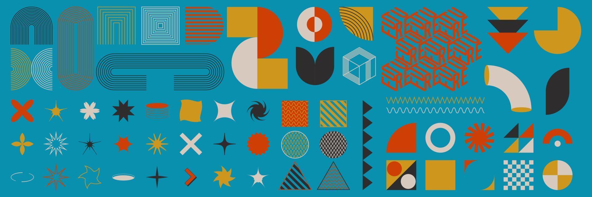 Abstract geometric brutalism figures and shapes. Bauhaus retro design. vector